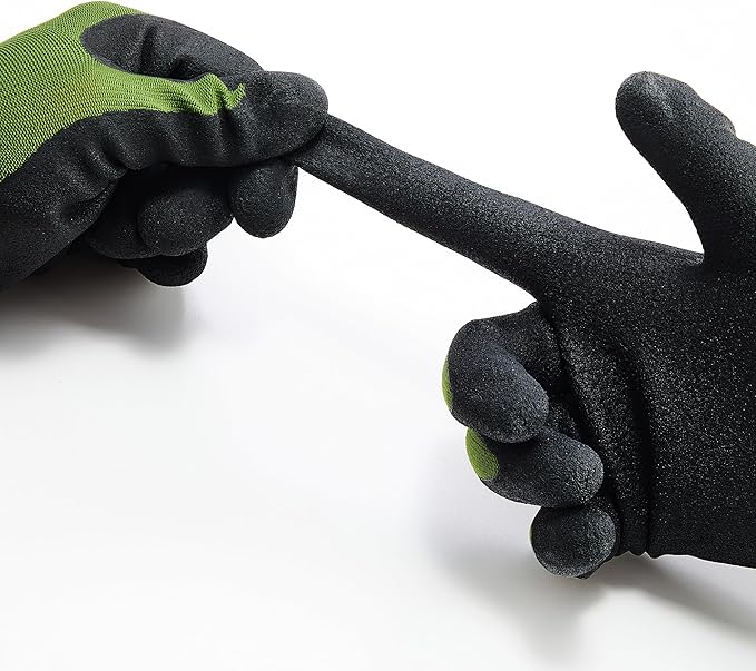 COOLJOB Gardening Gloves for Men, 6 Pairs Breathable Rubber Coated Garden Gloves for Weeding Landscaping, Outside Work Gloves for Lawn Yard, Men’s Medium Size, Black & Green (Half Dozen M)