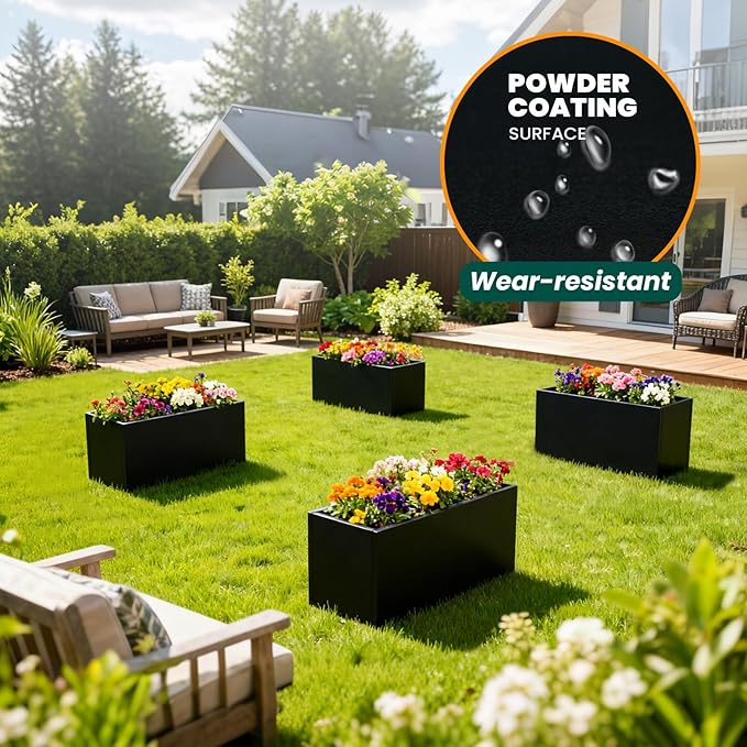 GZGNEEVL Galvanized Steel Metal Rectangular Planter Black Indoor Planter Box Steel Large Outdoor Planters 31.5" L x 16" W x 16" H Commercial Residential for Patio, Yard, Garden