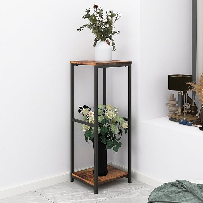 NOAMOO 32 inch Tall Metal Wood Plant Stand, Tier Potted Plant Shelf for Indoor, Flower Pot Holder for Corner Living Room Patio Balcony Garden, Kitchen and Bathroom Display Rack, Brown