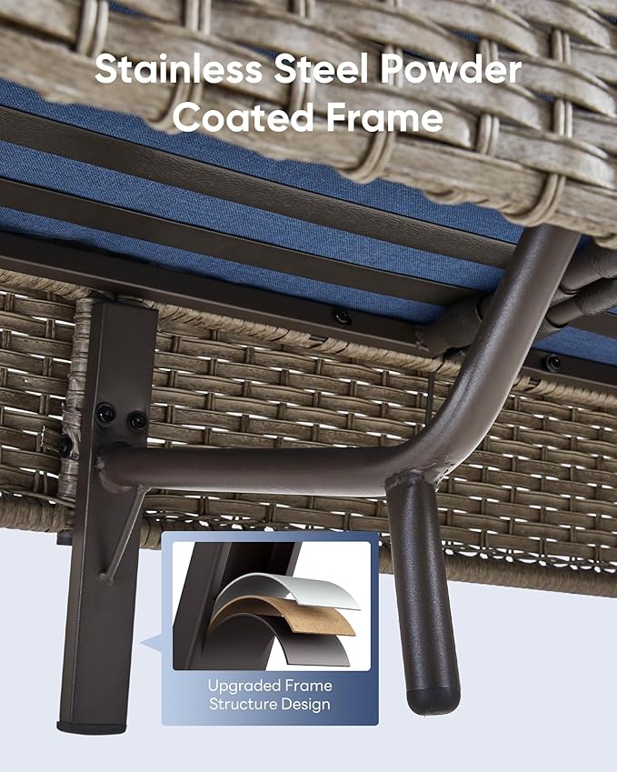 5 Pieces Wicker Patio Furniture Set-Outdoor Swivel Rocker Patio Chairs Patio Sofa Set with Tempered Glass Top Outdoor Coffee Table for Deck Lawn Porch Balcony Poolside-Grey/Blue
