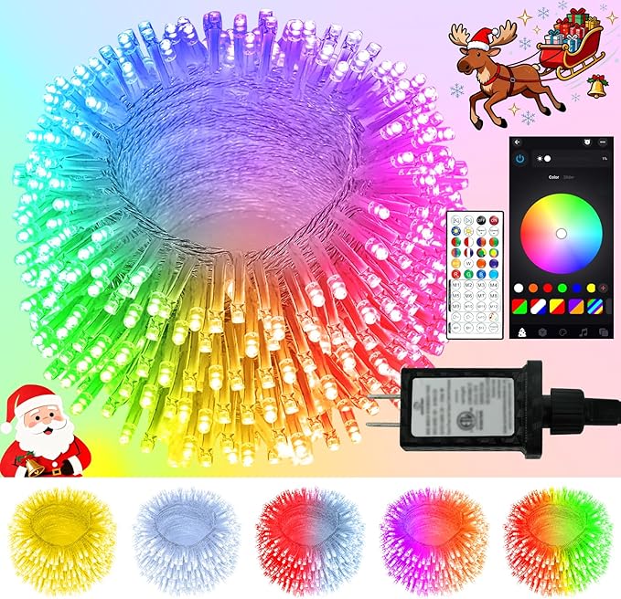 2025 New 188FT 600LED Smart Color Changing Christmas String Lights Outdoor App Control RGB LED String Lights with Remote & Timer, Waterproof Twinkle Christmas Tree Lights Indoor For Holiday Xmas Decor