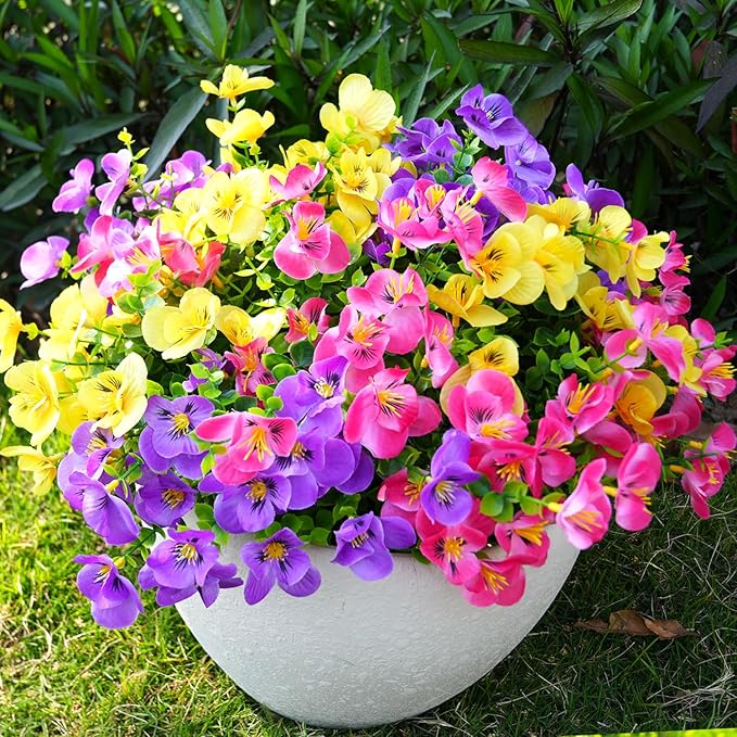 Artificial Flowers for Outdoor, 16 Bundle UV Realistic Fake Faux Plastic Flowers for Outside Indoor Porch Patio Window Box Planter Home Decor