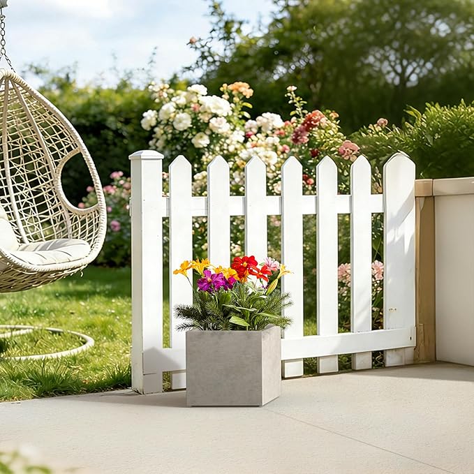 Kante 12 Inch Square Concrete Planter for Outdoor Indoor Home Patio Garden, Large Plant Pot with Drainage Hole and Rubber Plug, Weathered Concrete