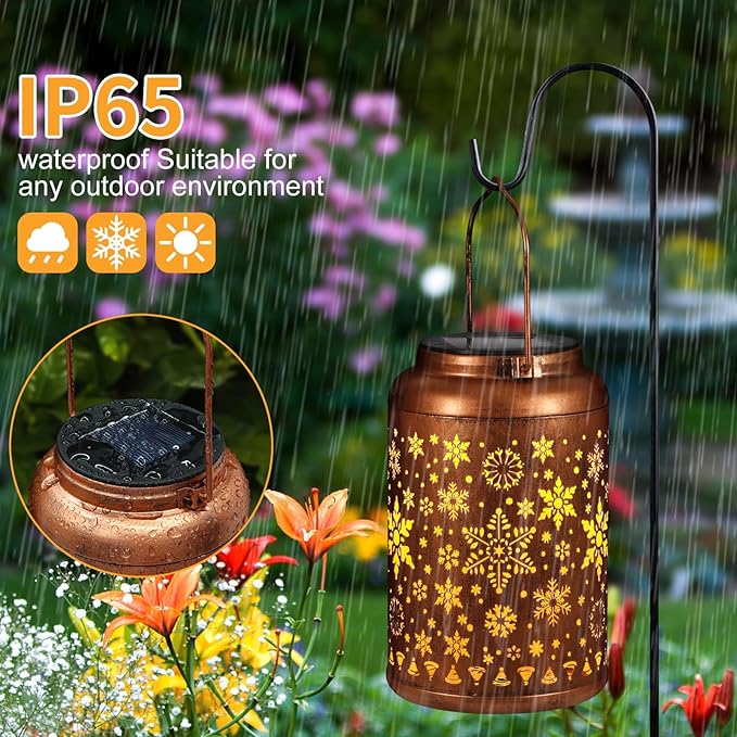 Solar Lanterns Outdoor, Waterproof Hanging Metal Solar Lanterns LED Decoration for Garden, Yard, Patio - Perfect Birthday Gifts for Women Mom Grandma(Snowflakes)