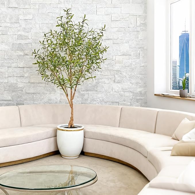 Niwellveb Fake Tree Faux Olive Tree Artificial Olive Trees Artificial Indoor 6.5 Feet Realistic Potted Silk Indoor Large Fruit for Home Offices, Living Rooms, Bedrooms, Stairs and Foyer Decor