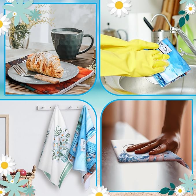 Bencailor 16 Pcs Winter Kitchen Towels Seasonal Holiday Hand Dish Towels Winter Snowman Gnome Soft Absorbent Vintage Tea Dishcloths for Spring Kitchen Bathroom Home Decor Gifts 16 x 24 Inch