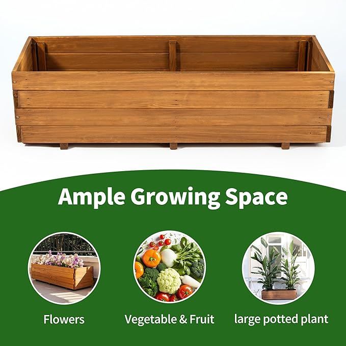 Wooden Raised Garden Bed Planter Box – Fir Wood Outdoor Vegetable, Herb & Flower Box with Drainage Holes – 47.24"x15.75"x12.6", Rot-Resistant, for Patio, Yard, Balcony