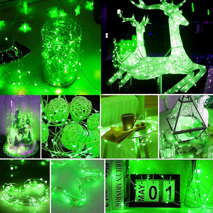pozzolanas 8 Pack Green Battery Operated String Lights - 7ft Waterproof Fairy Lights with 20 LEDs for Home, Mason Jar, Party, Wedding, Halloween, Christmas Decorations