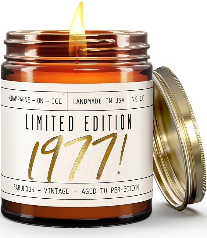 49th Birthday Gifts for Women - 'Limited Edition 1977' Soy Candle, w/Champagne on Ice I 49 Birthday Gift for Her Ideas I 9oz Reusable Jar, 50Hr Burn, Made in USA