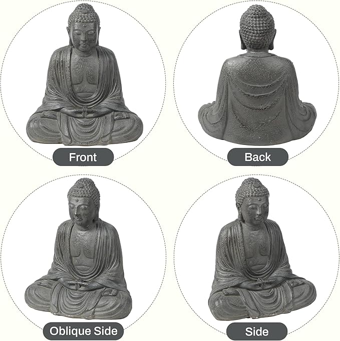 LuxenHome Buddha Statue Outdoor and Indoor, 17" Fiber Stone Meditating Buddha Garden Statues Outdoor, Zen Sculptures, Outdoor Statues for Garden, Patio, Backyard Deck