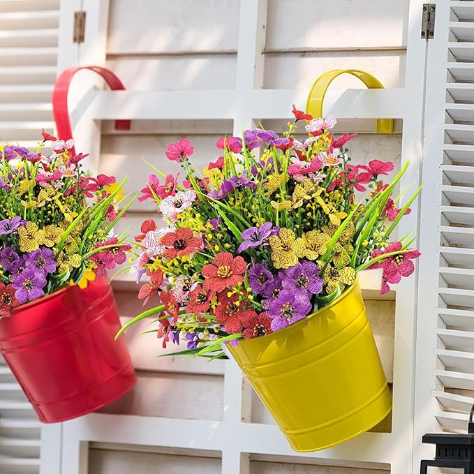 Carfoeny10 Bundles Artificial Flowers for Outdoors, UV Resistant Fake Wildflowers Bulk, Vibrant Faux Plants for Window Box, Hanging Baskets, Porch, Garden and Cemetery Grave Decorations (Mixed Colors)
