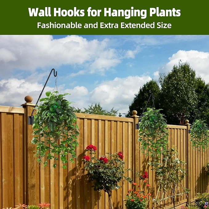 Monalife Deck Hook Wall Mounted,Extended Plant Hanger Outdoor,Bird Feeder Hanger-Metal Fence Shepherds Hooks Bracket for Hanging Hummingbird Feeder,Planter,Flower Baskets,Lantern-360°Rotating Pole