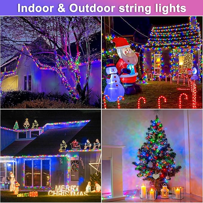 250 LED Christmas Lights Indoor Outdoor 82ft Christmas String Lights Indoor 8 Modes Clear Wire, Plug in Twinkle Fairy Lights for Bedroom Tree Christmas Decorations, Multicolor