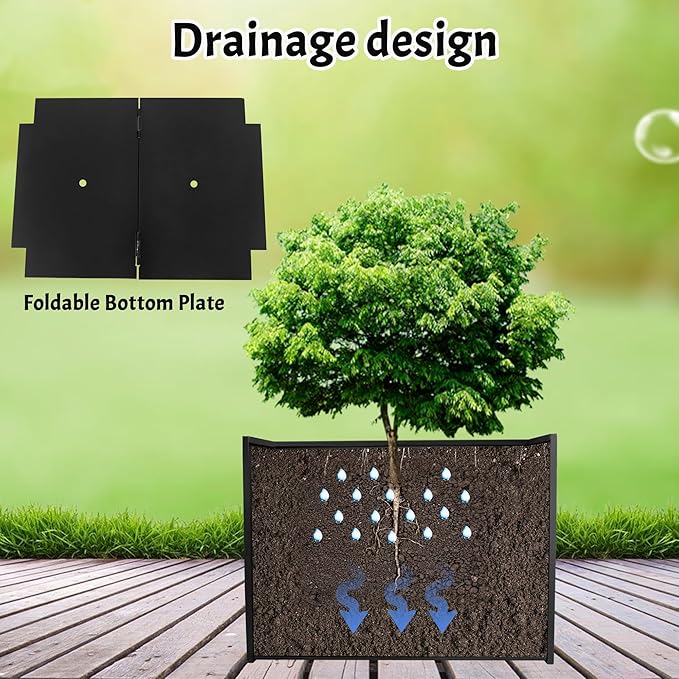 TISUWING Galvanized Steel Rectangular Planter, 16"x 12"x 12" Small Planters for Outdoor Plants, Black Outdoor Planter with Drainage Holes