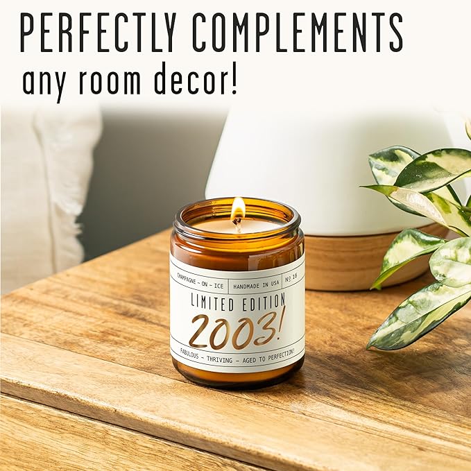 23rd Birthday Gifts for Women - 'Limited Edition 2003' Soy Candle, w/Champagne on Ice I 23th Birthday Gift for Her Ideas I 9oz Reusable Jar, 50Hr Burn, Made in USA