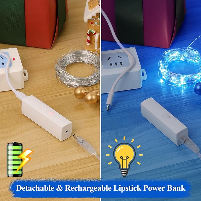 Lakumu Rechargeable LED String Lights, Blue Fairy Lights Battery Operated with Timer, Twinkle Lights for Bedroom, Christmas Decorations, Wedding, Centerpiece Table Decor (10M/33FT Blue)