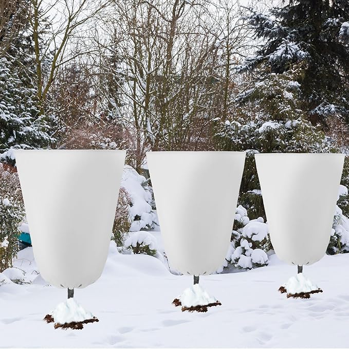 Vincreem 4 Pcs Plant Covers Freeze Protection 35.4" x 59" Winter Frost Blankets for Outdoor Plants with Zipper Drawstring Frost Cloth Freeze Covers Warm Shrub Jacket for Fruit Tree Potted(White)