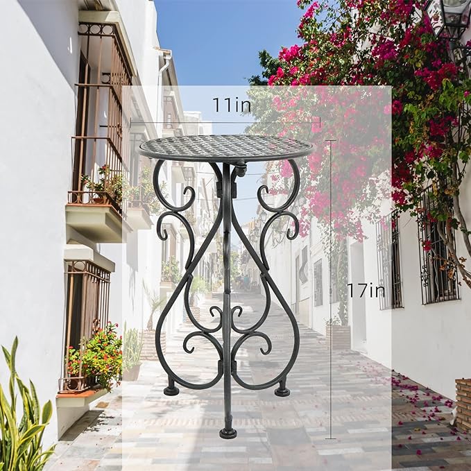 NAKUPE Metal Plant Stand, Heavy Duty Flower Pot Stand 17" Tall, Single Planter Holder for Indoor, Outdoor, Garden, Patio, Porch, Balcony, Home Decor, Black(1 Pack)