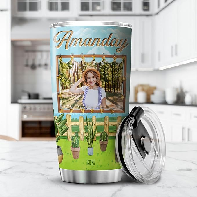 Personalized Photo Coffee Tumbler Gardening Custom Name Birthday Gifts For Women Adults Mom Grandma Plant Travel Mug With Lid Insulated Cup Cold Steel Tumblers Inspirational Quote