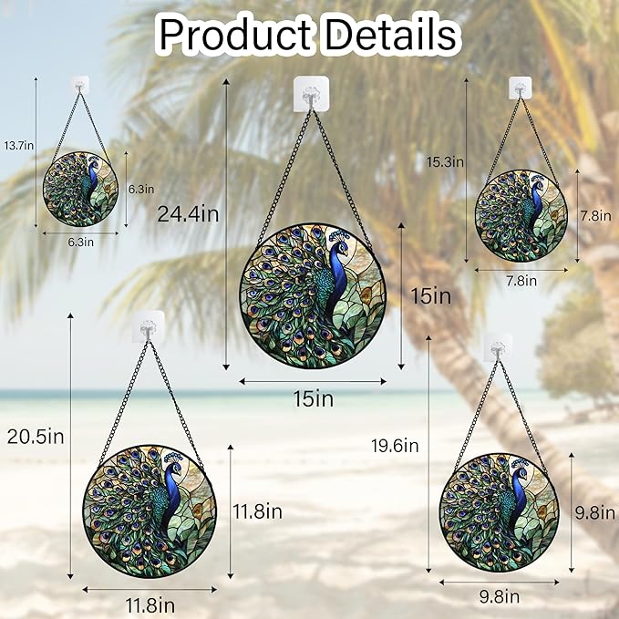 AMDERVEN Stained Glass Window Hanging, Turquoise Peacock Sun Catcher for Door Home Decor Blue Green Suncatcher Christmas Mother's Day Birthday Gifts for Women Men Mom and Nana 15 in