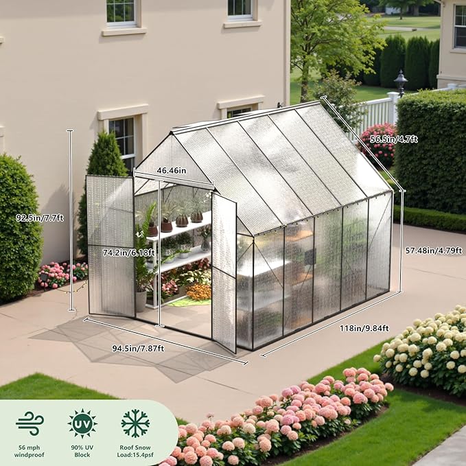 Green House for Outside, Greenhouse for Outdoor, Walk-in Garden Greenhouses, Heavy Duty Polycarbonate Greenhouse, Backyard Green Houses (8x10)