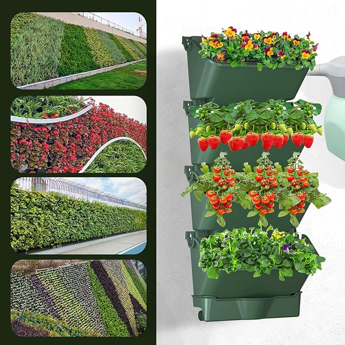 ZIAERKOR Self-Watering Wall-Mounted Planter Indoor/Outdoor Decor, Wall Planter Indoor Vertical Living Green PlantWall with 4 Pots Easy Installation 12.9''x5.5'' x26.7''