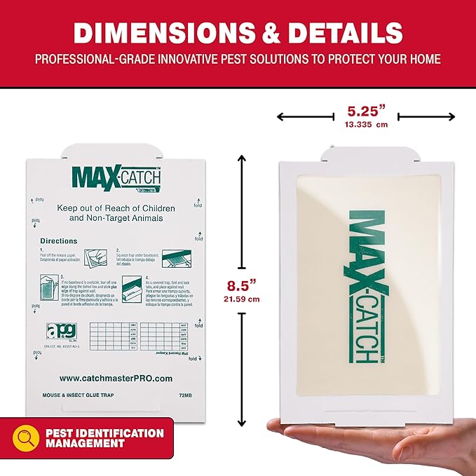 Catchmaster Max-Catch Mouse & Insect Glue Trap 72pk, Mouse Traps Indoor for Home, Sticky Pest Control Adhesive Tray for Catching Bugs, Bulk Classic Glue Boards