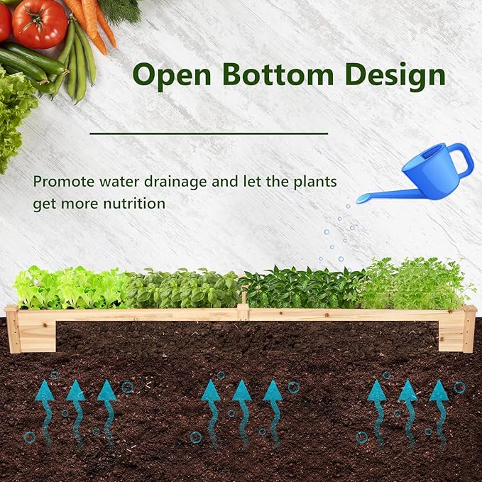 COSTWAY Raised Garden Bed, Wooden Planter Box Stand for Vegetables, Fruits, Herbs, Flowers, Garden Planting Bed Kit for Outdoor, Backyard, Patio, Lawn, 91" x 24" x 9"