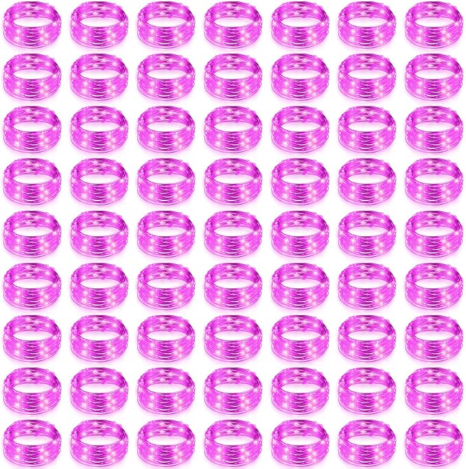 Hortsun 100 Packs Fairy Lights Battery Operated 3 Speed Modes, 7 Ft/ 2 M 20 LED Battery String Mini Waterproof Wire Twinkle Lights Bulk for Wedding Party Birthday Vases Decor (Pink Light)
