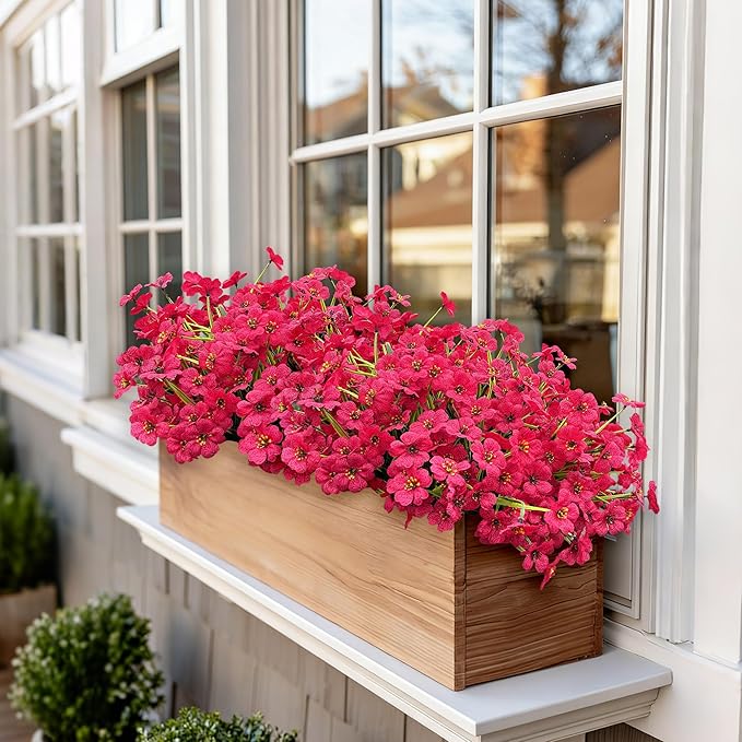 20 Bundles Artificial Flowers for Outdoors, UV Resistant Fake Flowers with Plastic Plants for Outside , Faux magenta Silk Flower for outdoor Planters , realistic Plant Front Porch Patio Decor-Rosy