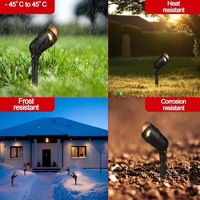 6-Pack Low Voltage LED Landscape Spotlights, 3W 200LM 3000K Warm White Outdoor Lights, IP65 Waterproof, Dusk-to-Dawn, CRI>80, with 45W Transformer & 60FT Cable for Yard, Garden, Pathway (Classic)