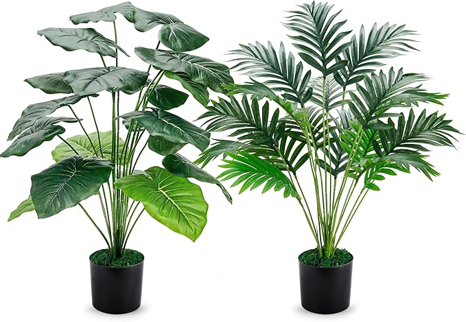 Der Rose 28'' Fake Plants Large Artificial Plam Tree and Faux Dishgyi Plants Indoor Tall for Room Home Bathroom Farmhouse Outdoor Decor