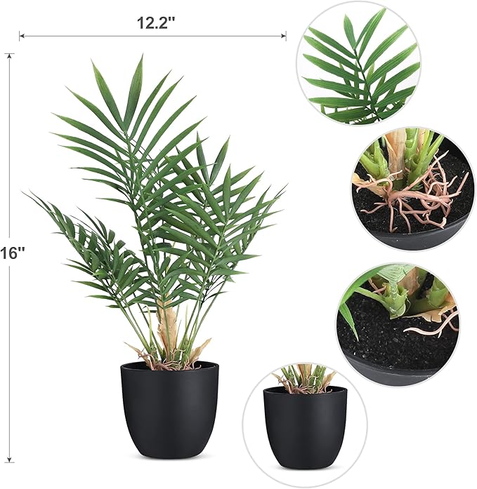 WOODWORD 2 Pack Fake Plant with Pot 16" Desk Plant Artificial Potted Faux Plants for Office Desk Shelf Home Farmhouse Decor (Bamboo Leaf)