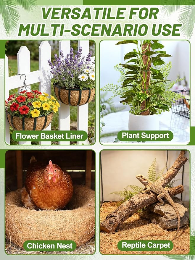 16'' x 40'' Natural Coco Liners for Planters - Coconut Fiber Hanging Basket Liner for Window Box Raised Bed Liner Garden Decoration