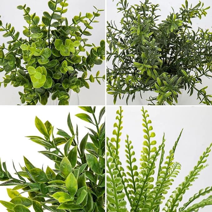 Hollyone 4 Pack Artificial Potted Plants Eucalyptus Rosemary Boston Fern ZZ Plant Fake Plant in Pot Small Faux Plant Greenery Aesthetic Indoor Home Decor Bathroom Bedroom Table Shelf Office