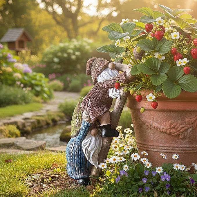 Garden Gnome Statue, Funny Resin Dwarf Sculpture for Lawn Patio Climbing Tree Decor Outdoor (Gnome-A)