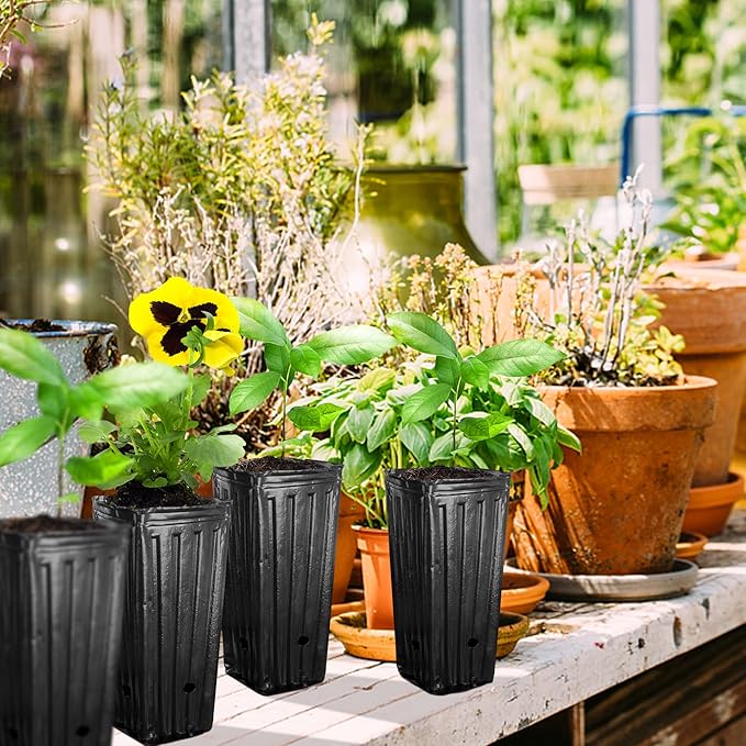RunNico 60pcs Plastic Deep Plant Nursery Pots,Tall Tree Pots,Black Deep Seedling Container Pots with Drainage Holes for Indoor Outdoor Gardening (3Size-7.8" H+9.4" H+12.2" H)
