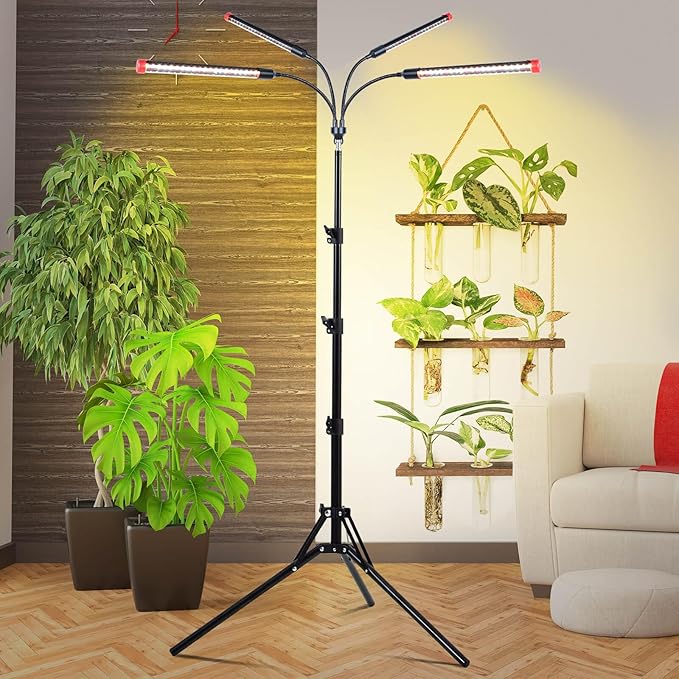 JINHONGTO Grow Light with Stand and Timer 4,8,12 Hr, 36 Watt Standing Tall Plant Light for Bonsai Tree, Seed Starting, 24"-64" Adjustable Tripod Stand Plant Growing Lamps