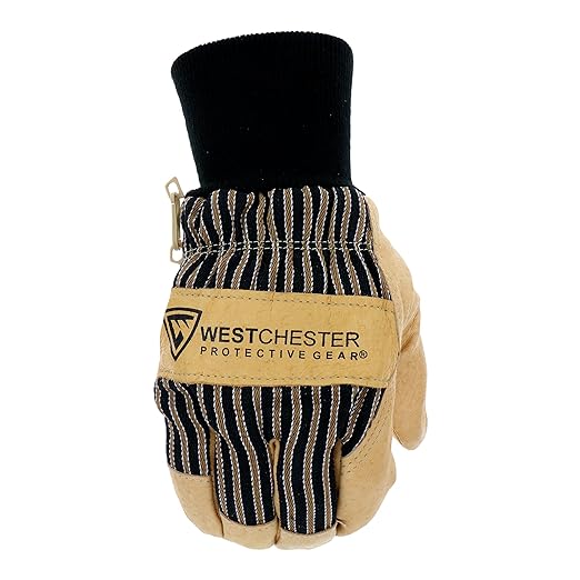 West Chester Premium Grain Pigskin Leather Palm Work Gloves, Winter Weather Gloves, Durable, Tan/Black, Large, (97900/L)