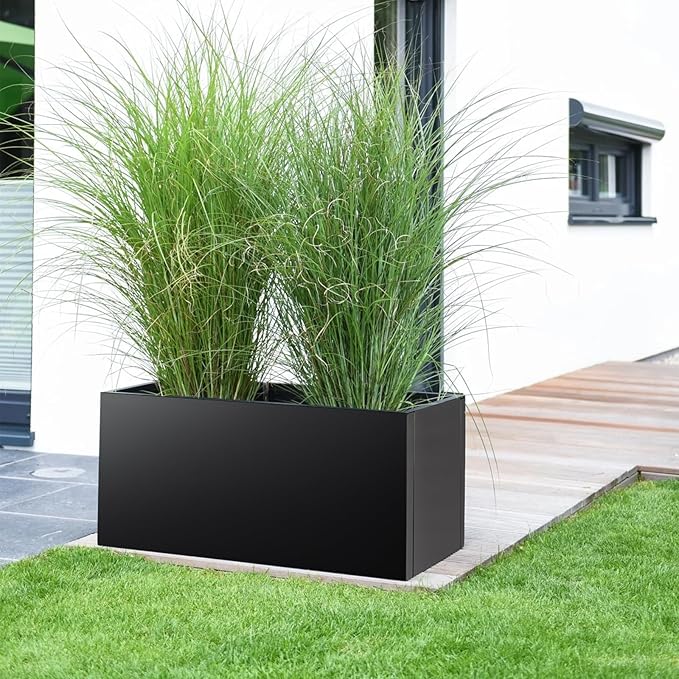 Meyoppm Metal Planter Box 32"x16"x16", Rectangular Steel Planter Box Frost Proof Rust Resistant Indoor&Outdoor, Heavy Duty Steel Planter for Commercial and Residential Use