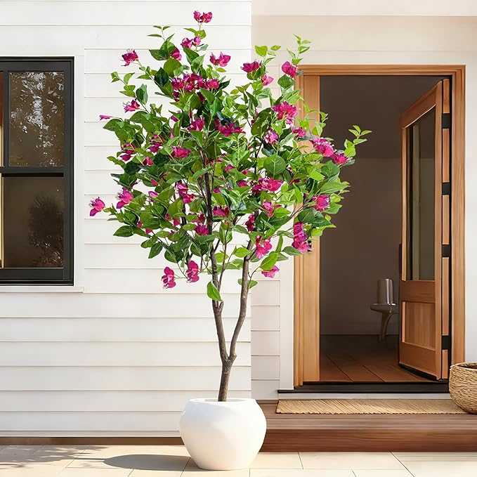 6FT Artificial Bougainvillea Tree Artificial Tree Tall Potted Fake Bougainvillea Trees for Outdoor Indoor Lifelike Potted Faux Plants with Wood Trunk and Flowers Office Wedding Home Decor