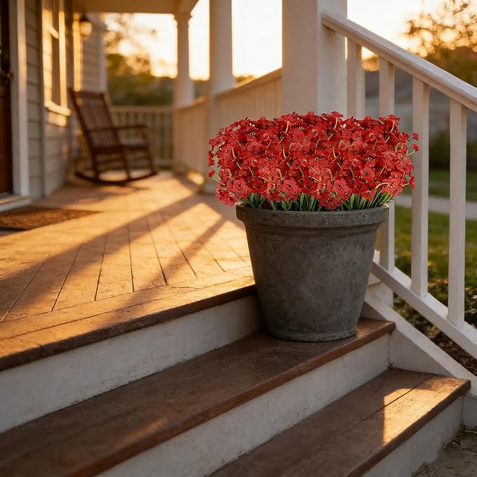 AmyHomie 20 Bundles Artificial Flowers for Outdoor UV Resistant Faux Flowers No Fade Fake Plastic Plants Garden Porch Window Box Decorating(Red)