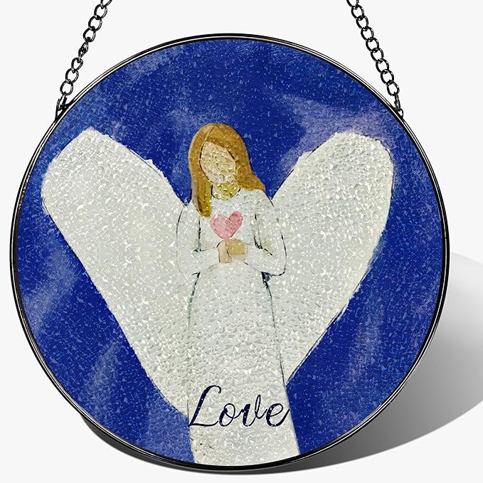 8'' Love Angel Ornament, Stained Glass Window Hanging, Sun Catcher Window Decor, Holiday Decor, Gifts for Christmas, Christian Gift, Religious Gift, Spiritual Gifts for Women & Friends