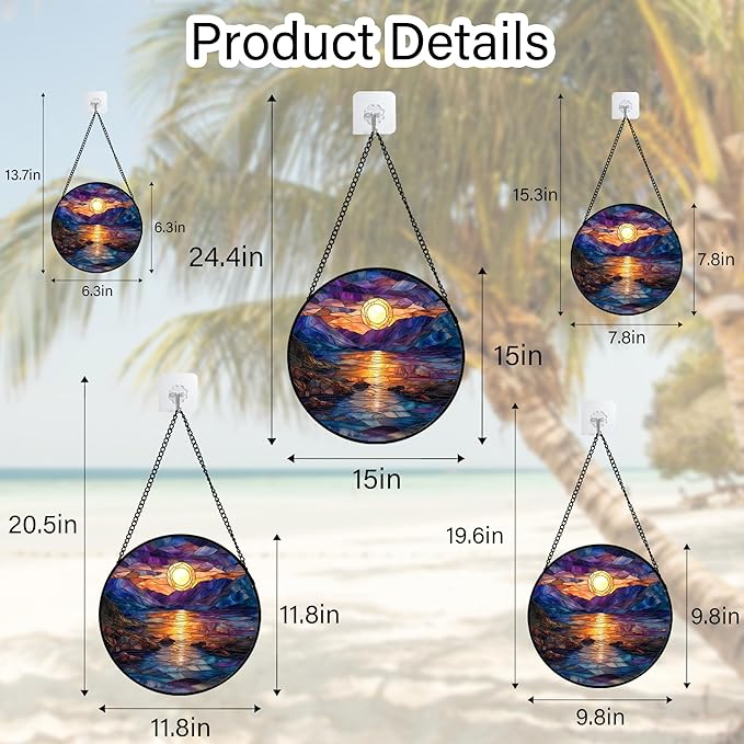 Stained Glass Window Hanging - Blue Purple Lake View Suncatcher for Door Terrace Garden Home Decor Sunset Landscape Sun Catcher Birthday Gifts for Lovers Women Men Dad Mom Nana 9.8 in