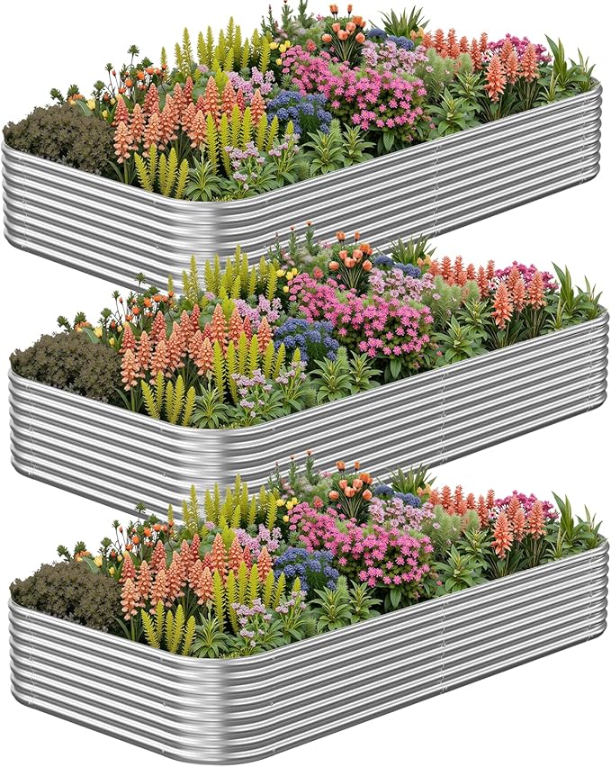 3 Pack Corrugated Galvanized Steel Raised Garden Bed Outdoor, Metal Above Ground Garden Bed for Vegetables and Flowers, Raised Beds for Gardening-4x2FT