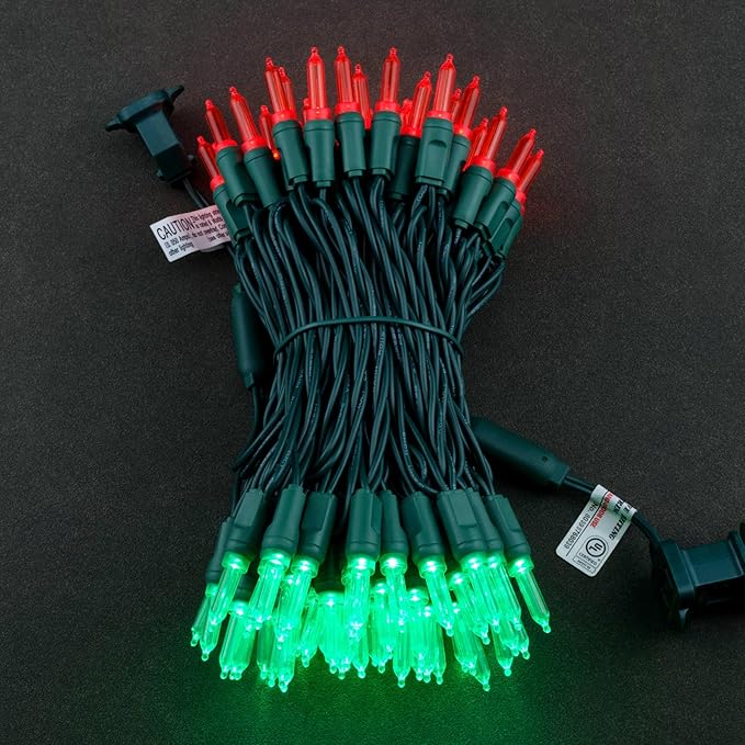 YULETIME 100 Red and Green One-Piece T5 LED Christmas Lights, 33 ft High Waterproof UL Certified Green Wire String Lights (Red & Green)