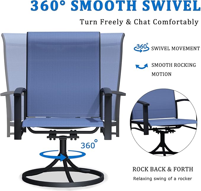 Patio Swivel Chairs Set of 8, All-Weather Metal Outdoor Dining Set with Breathable Mesh Seat, Lightweight Blue Swivel Bistro Chairs for Garden, Deck, Porch - Cool & Comfortable Relaxation