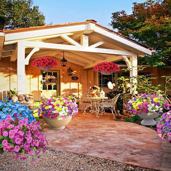 Artificial Outdoor Flowers 16 Bundles Fake Morning Glory Flower Outdoor UV Resistant Plastic Faux Flowers Plants for Decoration Indoor Outdoor Hanging Window Box Planter Home Porch Decor (Yellow)