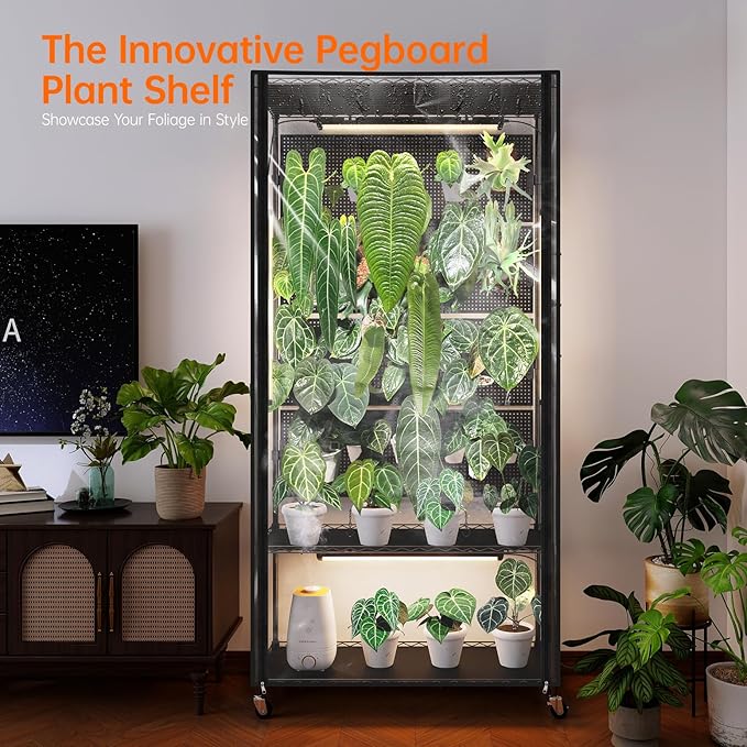 Bstrip Indoor Greenhouse Cabinet with Pegboard, Indoor Greenhouse with Grow Light, 4 Pack 96W Full Spectrum, Ideal for Indoor Plant, Foliage Plants, 35.4"x13.8"x71"