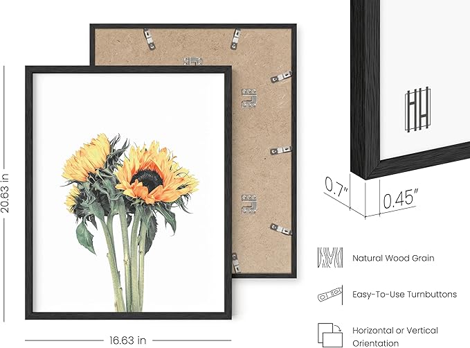 HAUS AND HUES Sunflower Wall Decor and Posters - Set of 4, Bedroom Decor, Sunflower Paintings, Yellow Kitchen Wall Art (16x20, Black Frame)